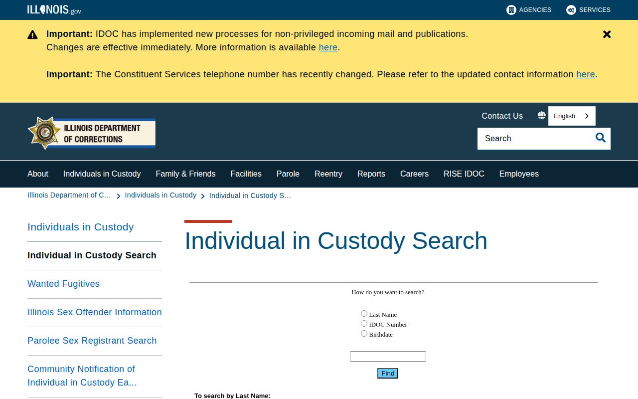 Illinois Department of Corrections individual-in-custody search for Henry County readers