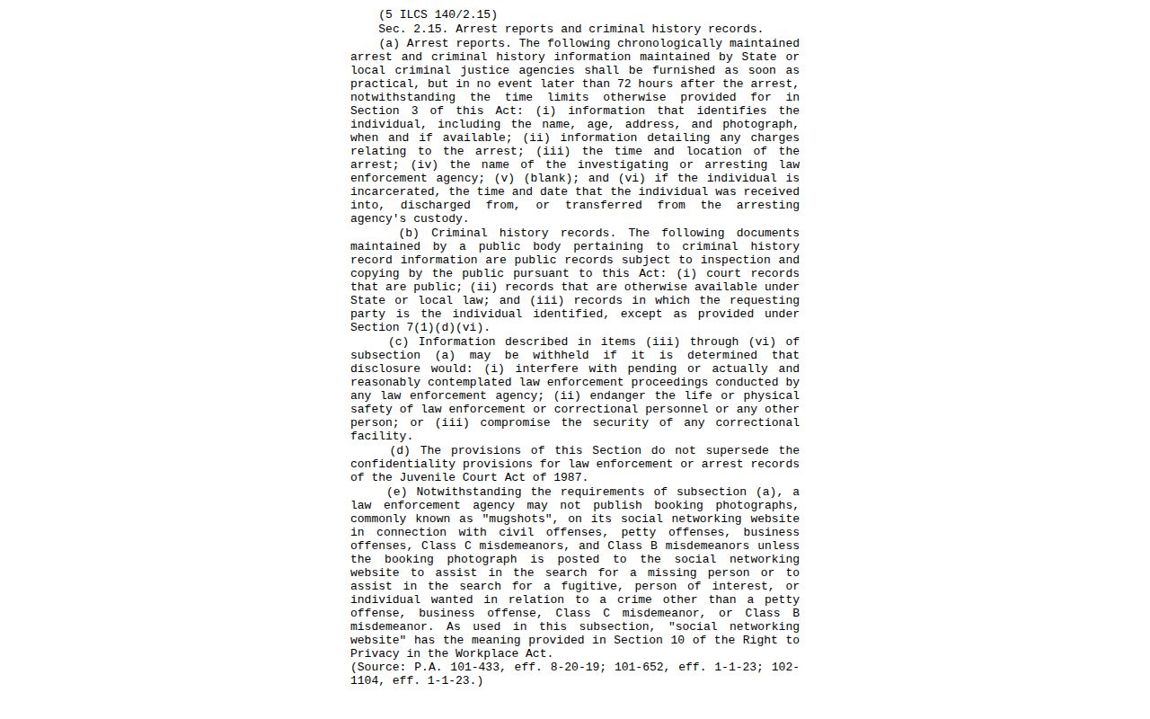 Illinois arrest-information statute for Henry County booking records