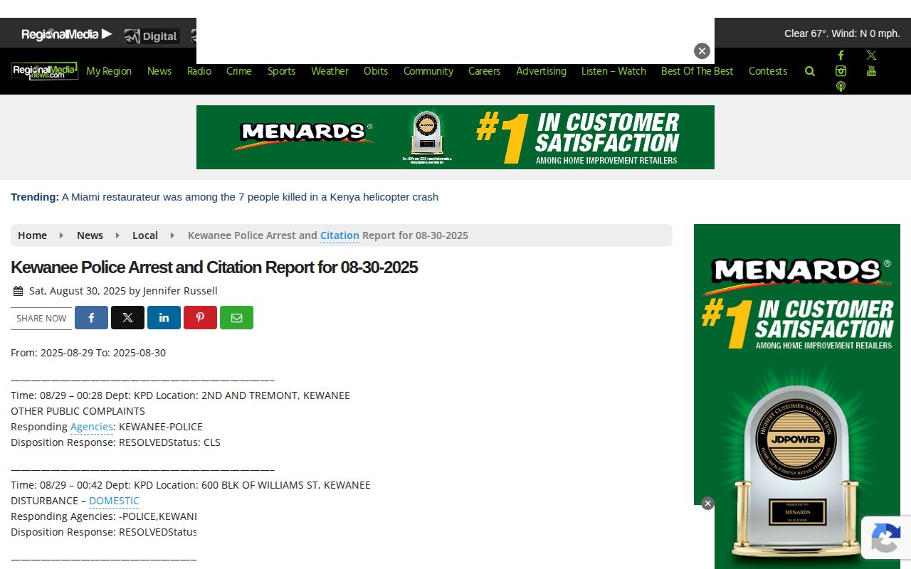 Regional Media Kewanee arrest and citation report format for Henry County news