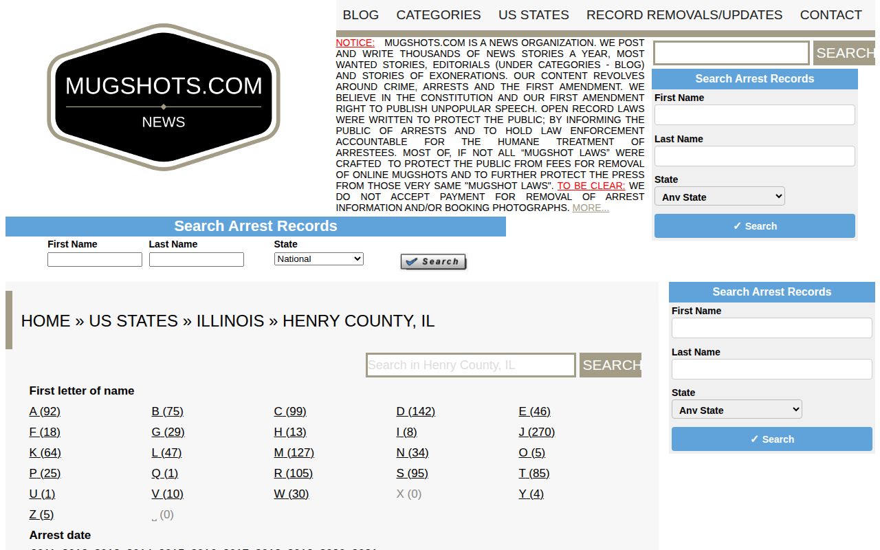 Unofficial Mugshots.com Henry County Illinois archive view