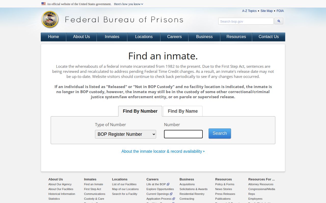 Federal Bureau of Prisons inmate locator for federal custody checks from Henry County